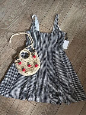 Bailey 44 gingham print linen dress fit and flare size 8 with bag